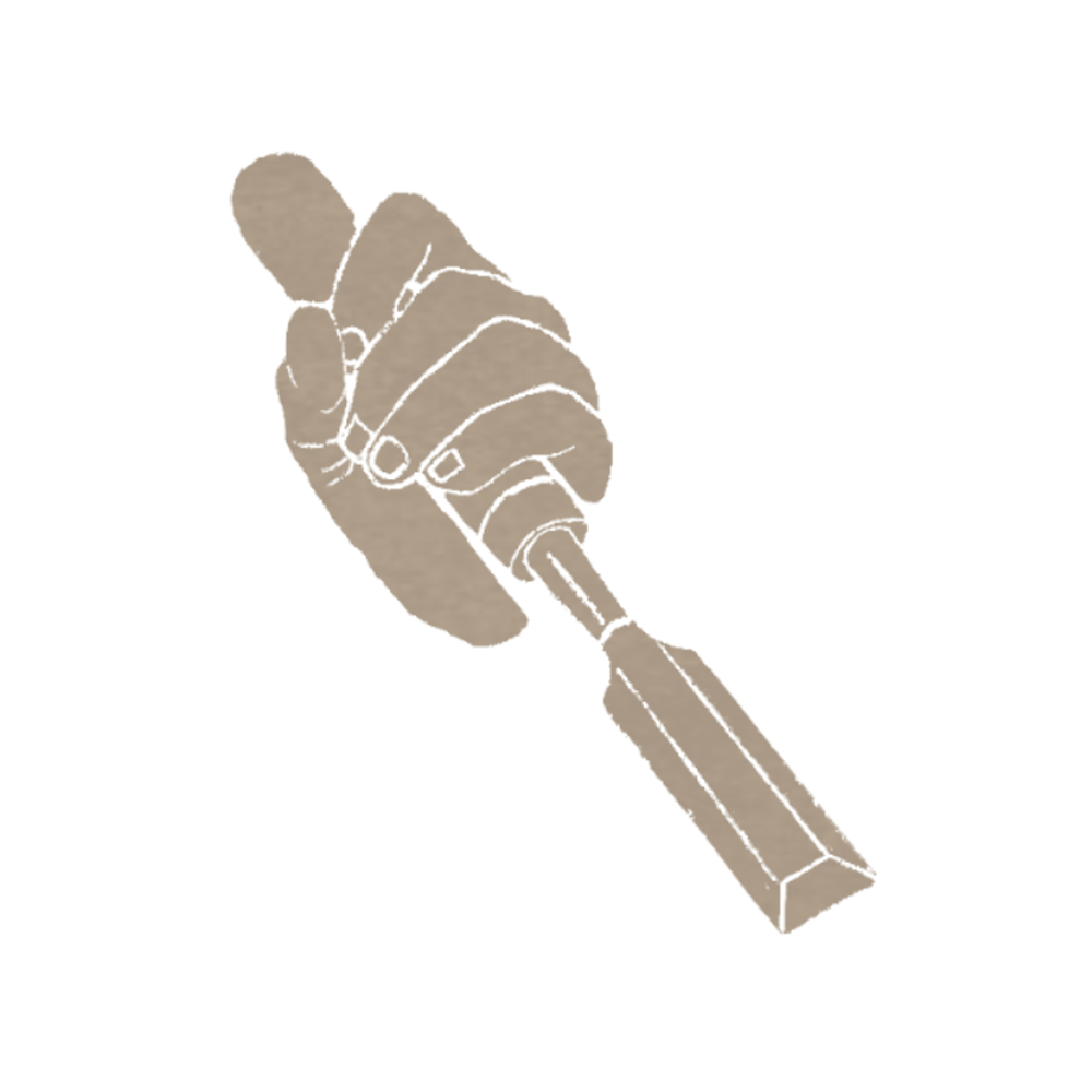 grey chisel and hand illustration